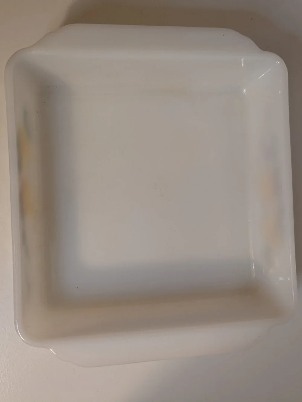 Vintage White Glass Baking Dish with Yellow Fruit Motif Fire King